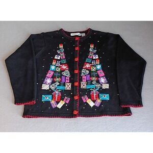 Victoria Jones Christmas Novelty Sweater Gifts/Presents Embroidered Beaded Sz L